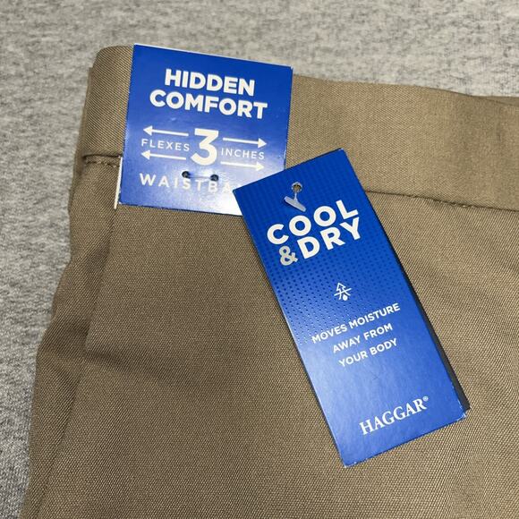 Haggar Cool Right Pant Men 42x30 Khaki Classic Fit Performance Flex Dress Preppy - Picture 3 of 6